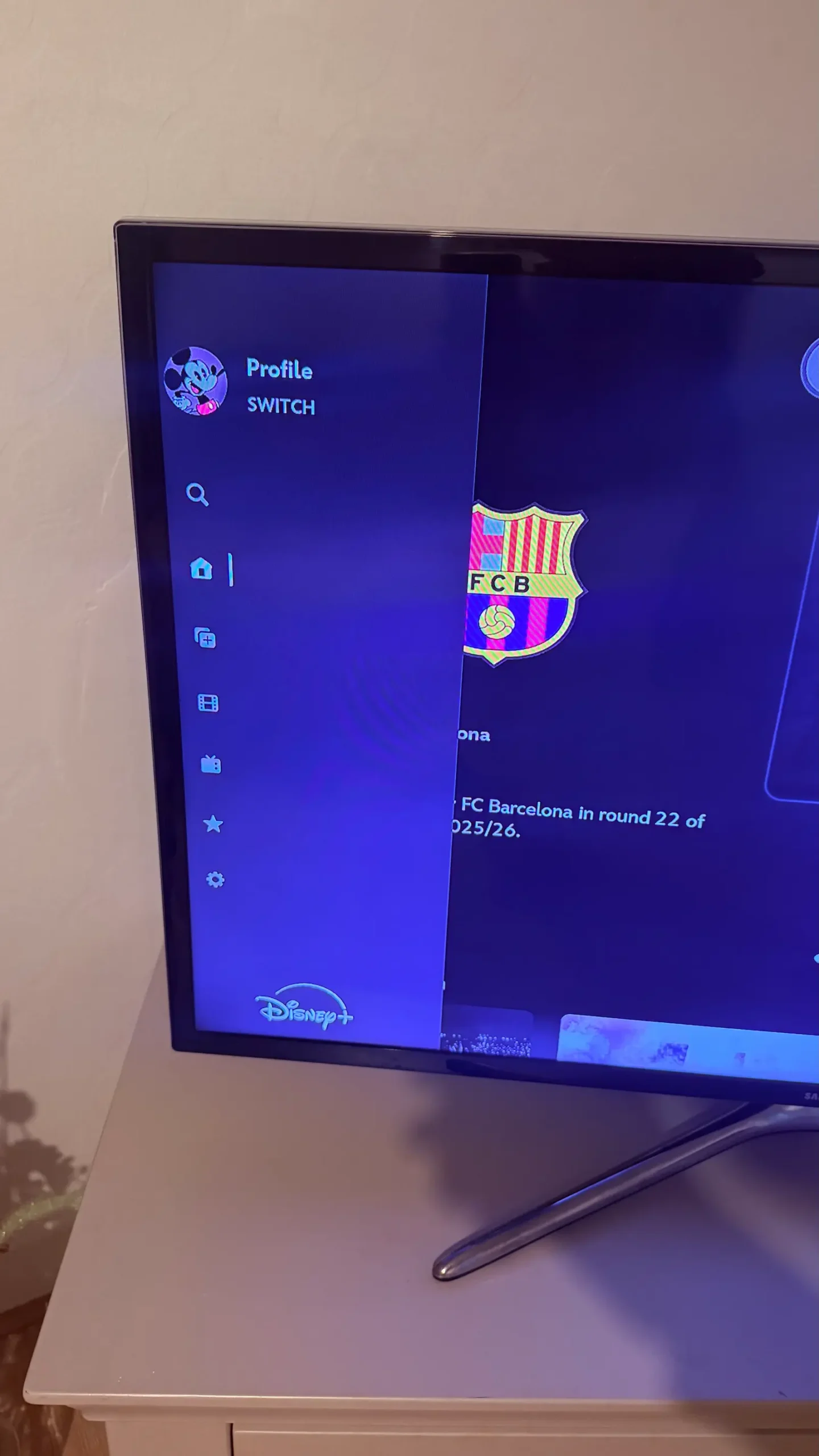 an error/bug on Disney+ on Fire TV Stick app showing the side menu with missing heading text labels