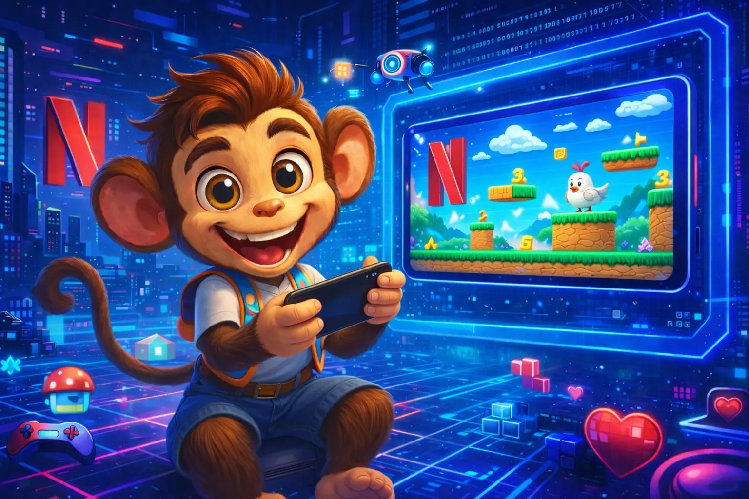 Visualisation of Netflix gaming interface on mobile devices and television screens