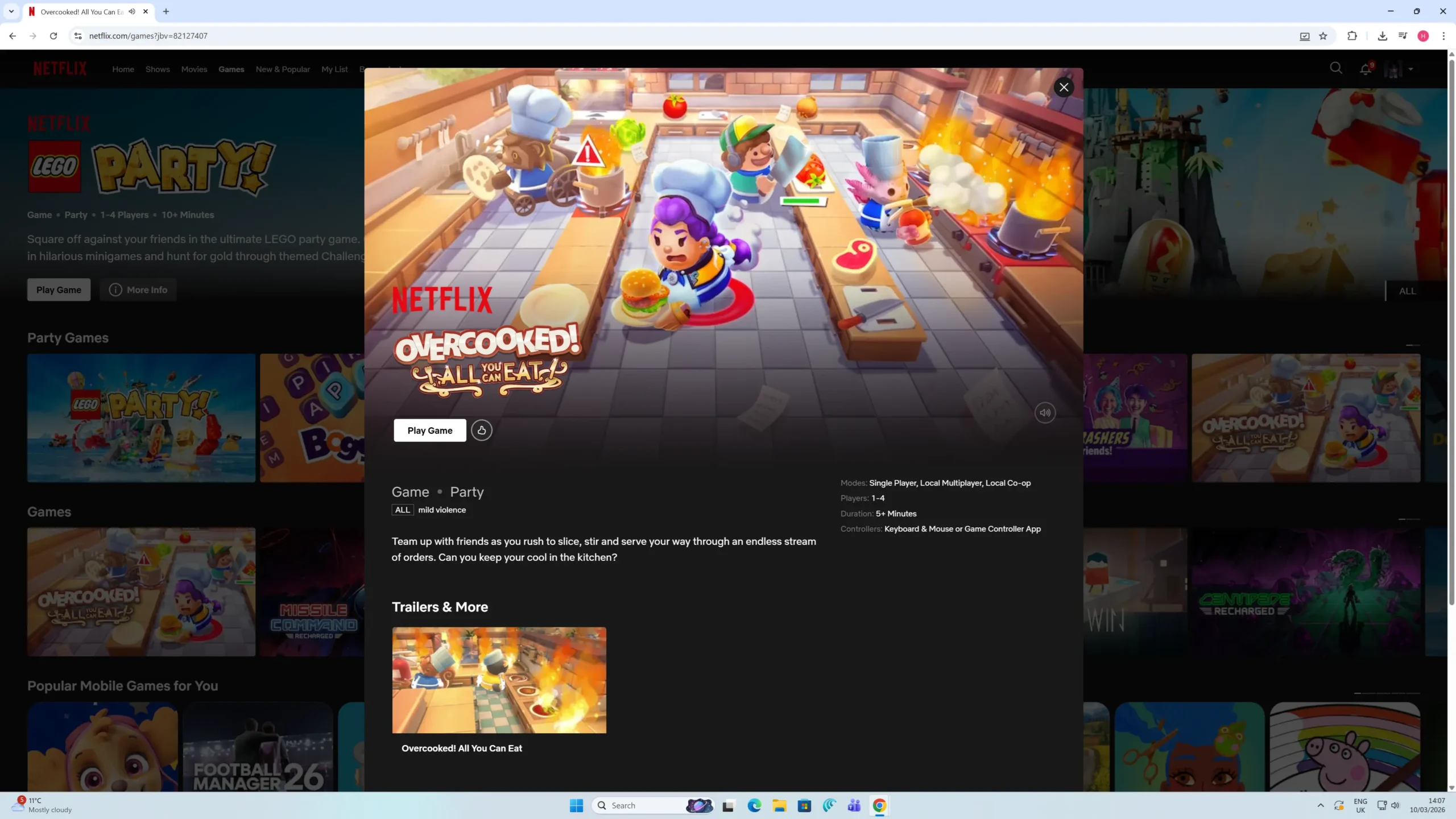 Game preview screen showing controller options