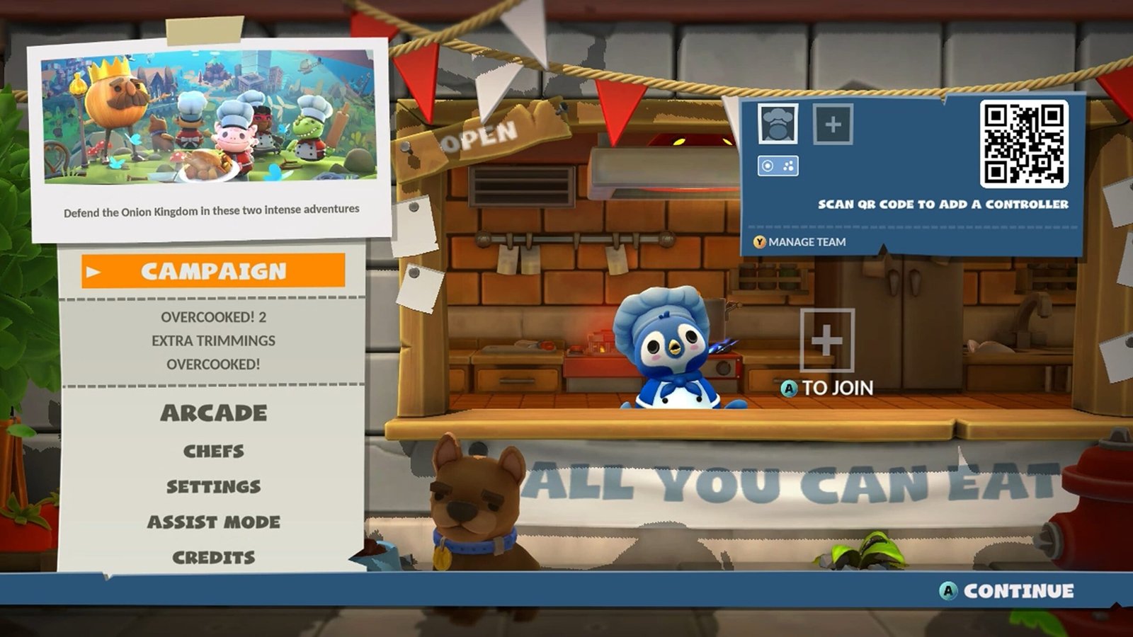 Main menu of Overcooked on Netflix Games